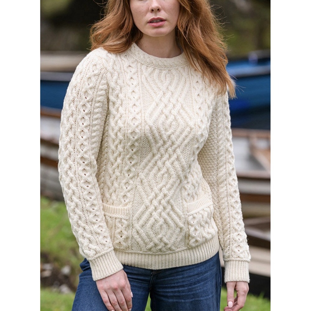 NWT Aran Mor Ireland Merino Wool Sweater M CableKnit Fisherman Cream Cottagecore